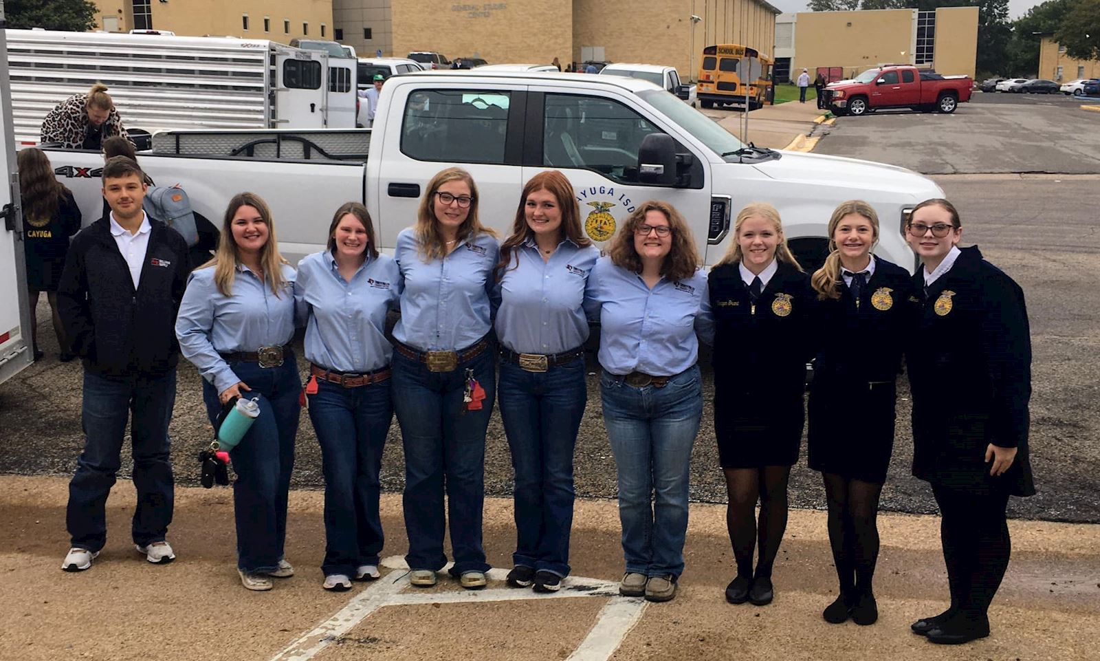 TVCC Beef Cattle Show Team poses with Future Farmer of America students.                                                                    